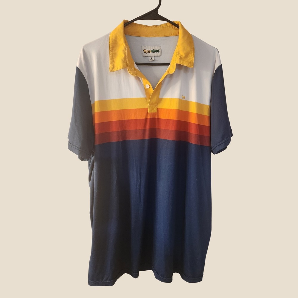 Tipsy Elves "Slice of Sunset Retro Striped Performance Golf Polo XL Athleisure
